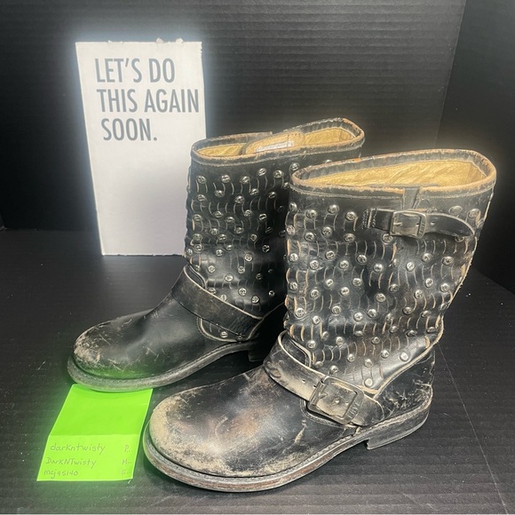 BNWOB Frye Distressed Studded Black Moto Short Boot 5.5M PRICE FIRM! NO OFFERS! - Picture 2 of 16